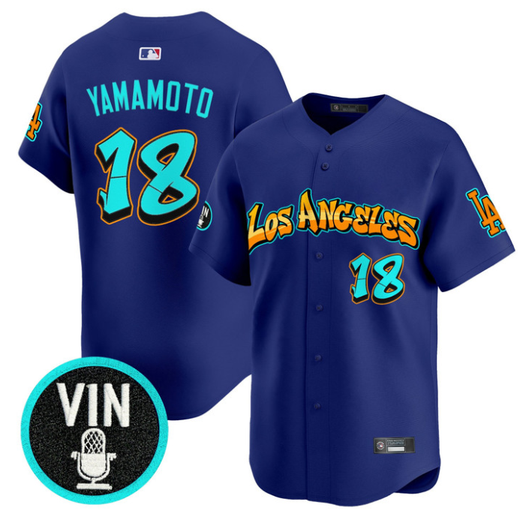 Los Angeles Dodgers #18 Yamamoto Graffiti Street Style Limited Jersey - Royal