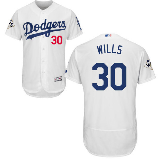 Los Angeles Dodgers #30 Mens 2017 Maury Wills Flexbase Authentic World Series Bound Jersey - White