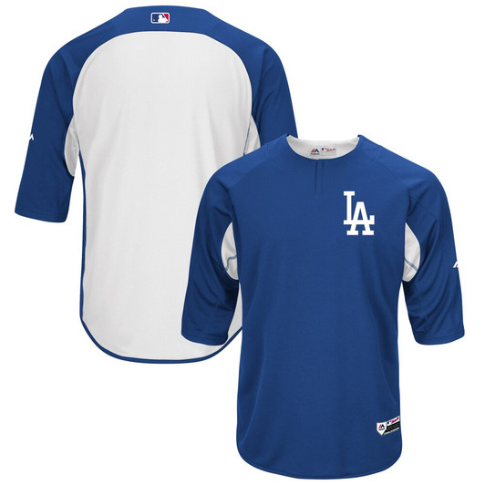 Los Angeles Dodgers #34 Majestic On Field Sleeve Royalwhite Limited Batting Practice Jersey
