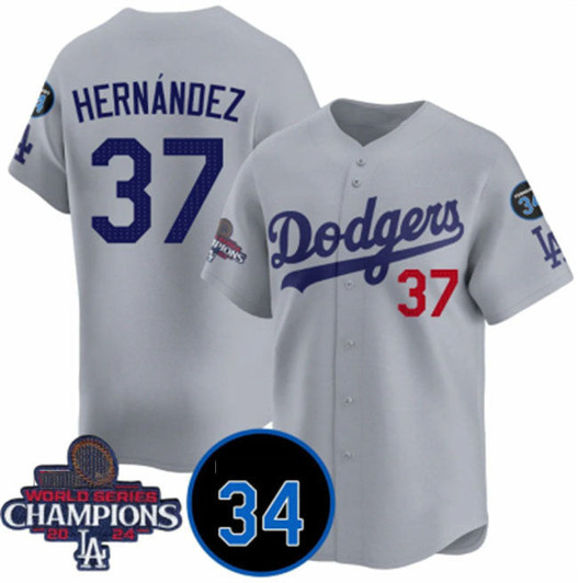 Los Angeles Dodgers #37 2024 Teoscar Hernandez World Series Champions Limited Jersey - Gray