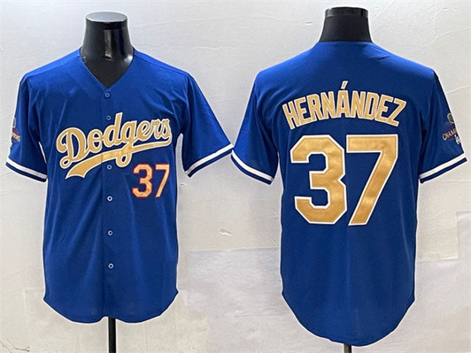 Los Angeles Dodgers #37 2025 Teoscar Hernndez Gold Limited Stit Jersey - Royal