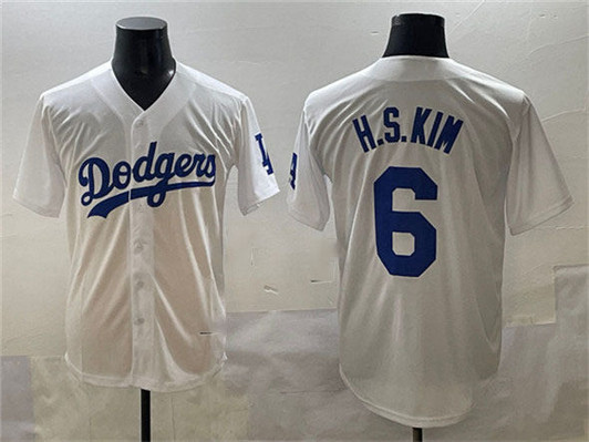 Los Angeles Dodgers #6 H.S.Kim Limited Cool Base Baseball Jersey - White