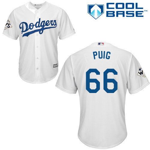 Los Angeles Dodgers #66 Mens 2017 Yasiel Puig Cool Base World Series Bound Limited Jersey - White
