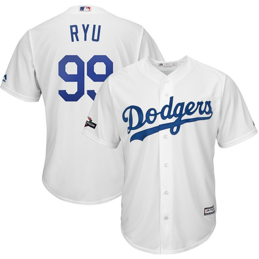 Los Angeles Dodgers #99 Majestic 2019 Hyun Jin Ryu Postseason Home Limited Cool Base Player Jersey - White