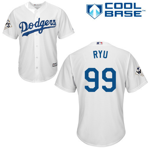 Los Angeles Dodgers #99 Mens 2017 Hyun Jin Ryu Cool Base World Series Bound Limited Jersey - White
