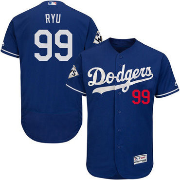 Los Angeles Dodgers #99 Mens 2017 Hyun Jin Ryu Flexbase Authentic World Series Bound Jersey - Blue