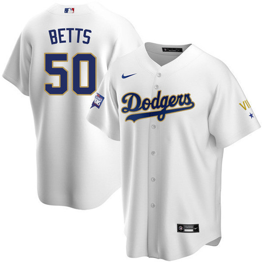 Los Angeles Dodgers 2020 Championship Trim Cool Base White Limited Jersey - Gold