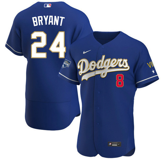 Los Angeles Dodgers 2020 Championship Trim Flex Base Navy Limited Jersey - Gold