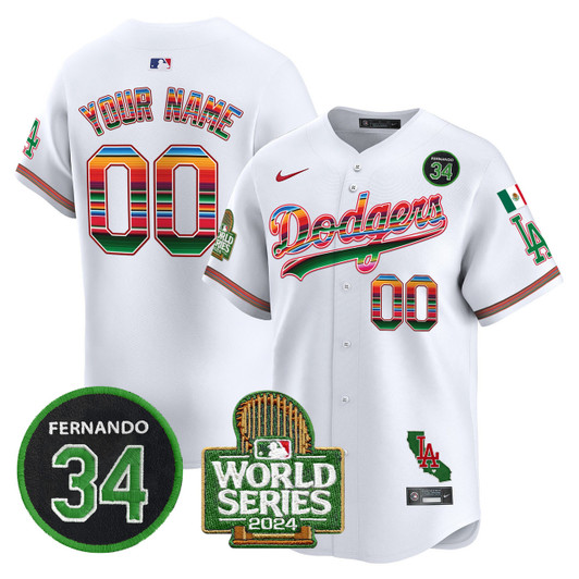 Los Angeles Dodgers 2024 Mexico Fernando Memorial World Series Patch Vapor Premier Limited Custom Jersey