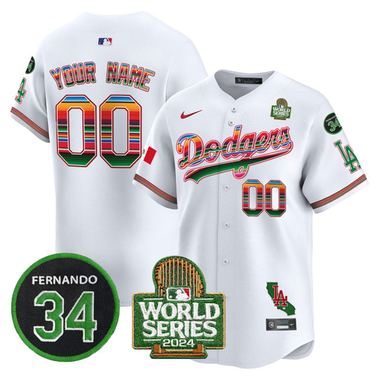 Los Angeles Dodgers 2024 Mexico Fernando Memorial World Series Patch Vapor Premier Limited V2 Custom Jersey