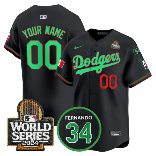 Los Angeles Dodgers 2024 Mexico Fernando Memorial World Series Patch Vapor Premier Limited V3 Custom Jersey