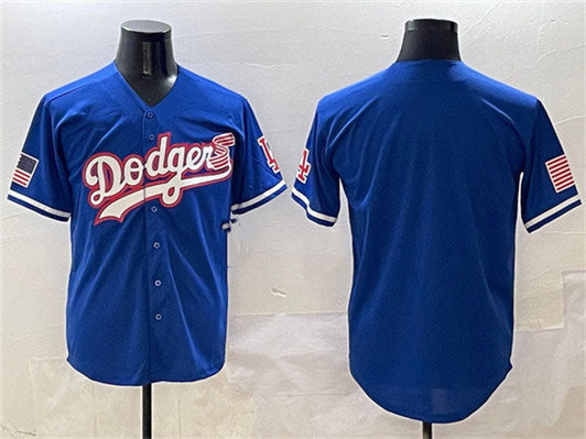 Los Angeles Dodgers Blank American Flag Patch Limited Baseba Jersey - Royal