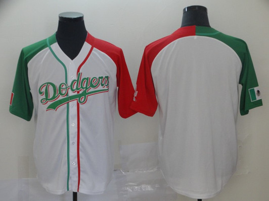 Los Angeles Dodgers Blank Green Split Limited Cool Base Baseball Jersey - White Red