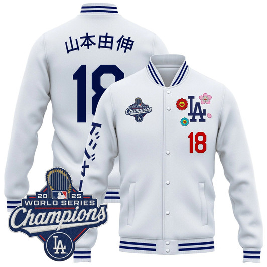 Los Angeles Dodgers Men 2025 X Takashi Murakami Jacket World Series Champions Patch Printed Limited Jersey