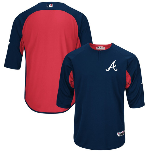 Atlanta Braves #34 Majestic On Field Sleeve Navyred Limited Batting Practice Jersey