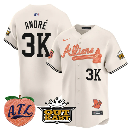 Atlanta Braves Andr #3K Atliens Peach Vapor Premier Limited Crea Jersey