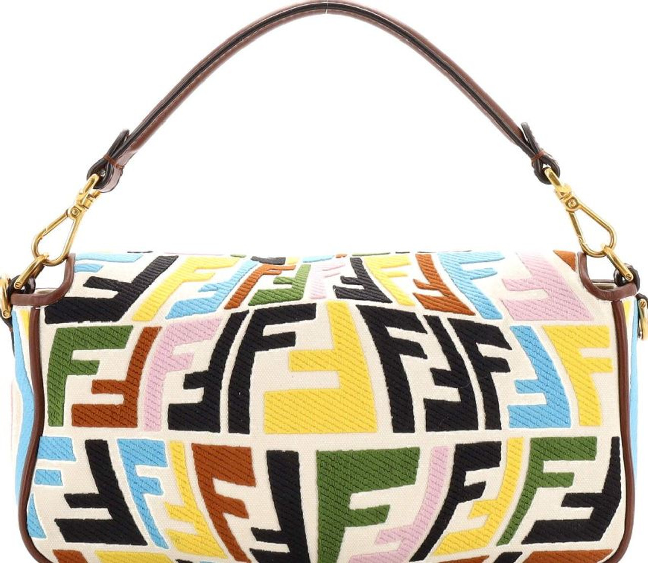 FENDI: Baguette bag in canvas with embroidered multicolor FF monogram -  Multicolor