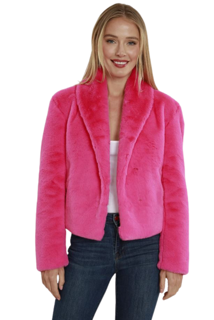 Faux Fur Shawl Jacket, Pink - Monkee's of the West End