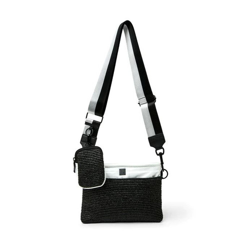 Downtown Crossbody, Black Raffia & White