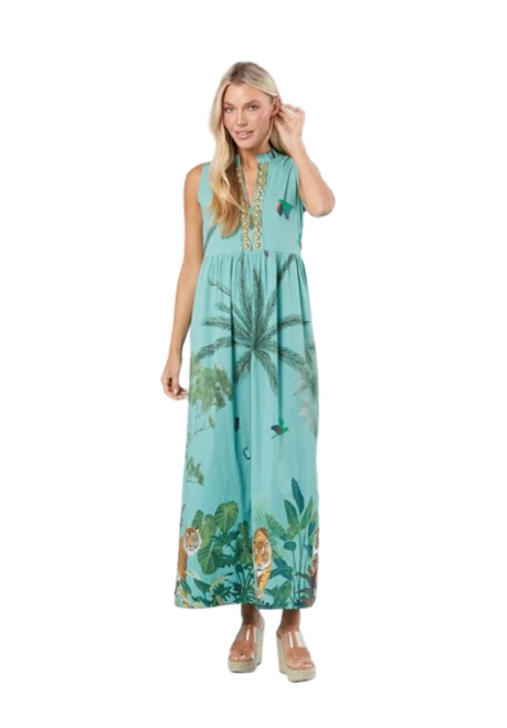 Tessa Dress, Turquoise Junglescape