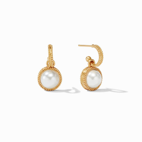 Fleur-de-Lis Hoop & Charm Earring, Shell Pearl