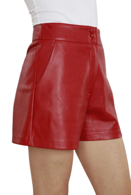 Vegan Leather Shorts, Red