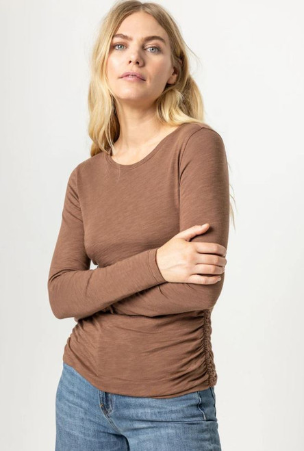 Long Sleeve Shirred Tee, Mink