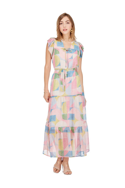 Tiered Maxi Dress, Pastel Abstract