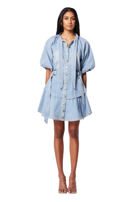 Blue fantasy bell sleeve dress by Sugandh