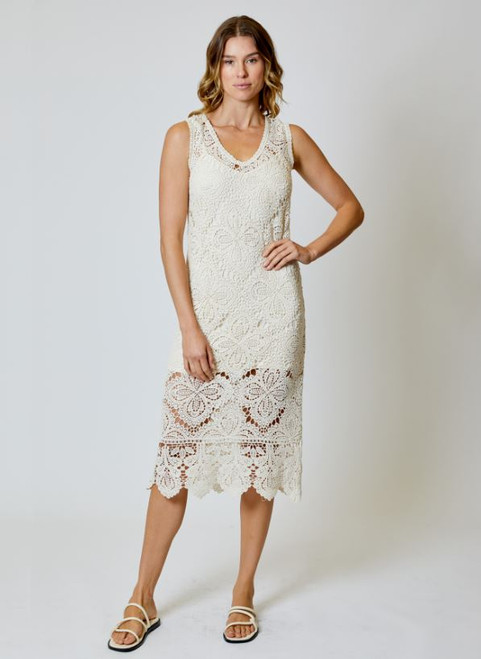 Crochet Midi Dress, Natural