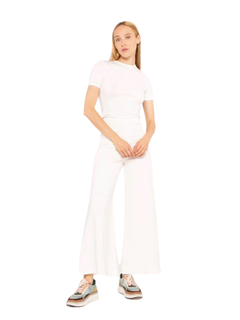 Ponte Knit Wide Leg Pant, Off-White