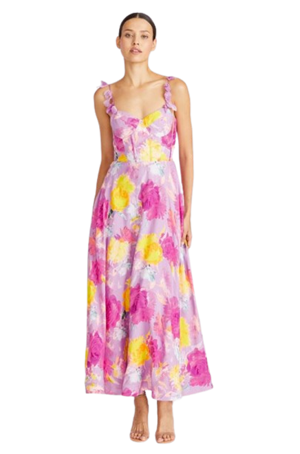 Carmen Midi Dress, Blooming Peonies