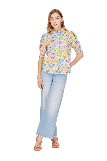 Puff Sleeve Blouse, Watercolor Rainbow