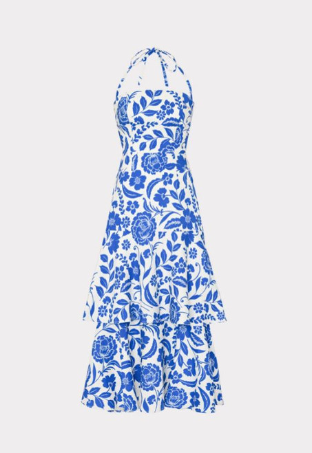 Flowers of Spain Midi Dress, Blue/White