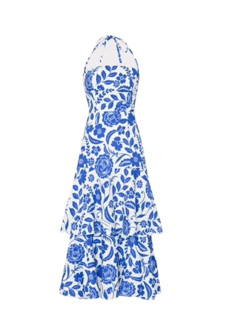 Flowers of Spain Midi Dress, Blue/White