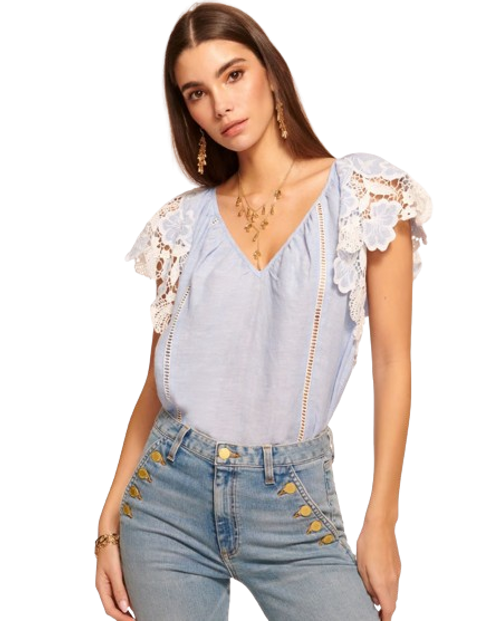 Hillary Top, Chambray Embroidered