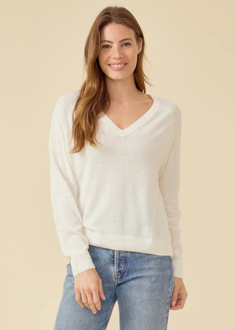 Sloane Linen V-Neck Sweater, Ivory