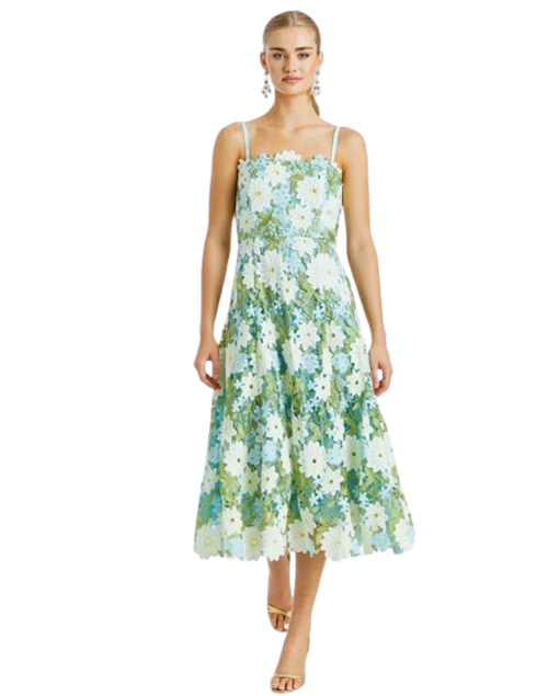 Cataleya Midi Dress, Blue Green