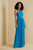 Skye Deep V Pleated Gown, Blue Surf