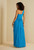 Skye Deep V Pleated Gown, Blue Surf