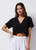 Gauze V-Neck Crop Top, Black