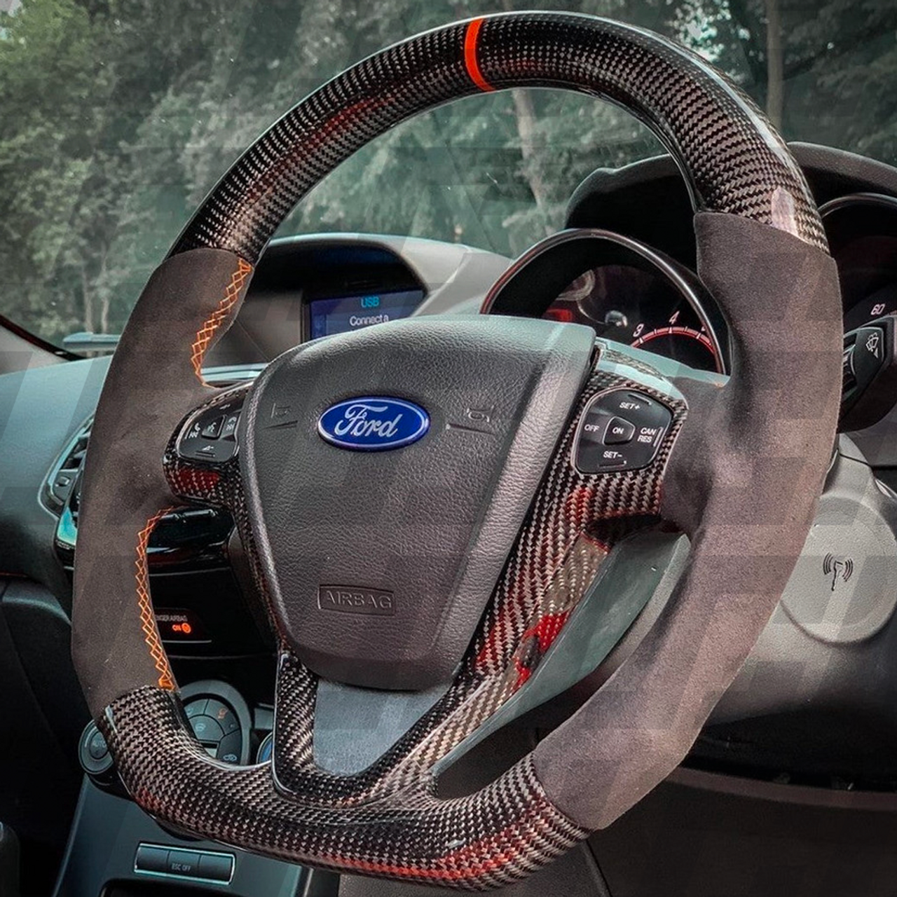 Ford Fiesta MK7 & MK7.5 Carbon Fibre Steering Wheel Plastic Trim Cruise  Control