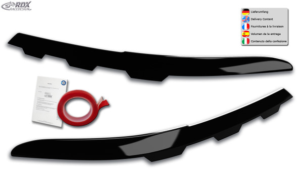 RDX Headlight Covers for VW Passat (B8) (3C / 2019-2023) gezackt, black highgloss