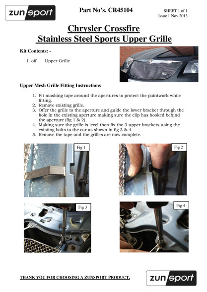 Zunsport Chrysler Crossfire - Upper Grille - Silver finish (2004 to 2008)