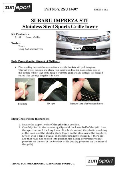 Zunsport Subaru Impreza STi 2008 MY - Full Grille Set - Black finish (2008 to 2010)