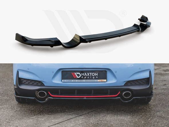 Maxton Design Central Rear Splitter (Vertical Bars) Hyundai I30 N Mk3 Hatchback - Carbon Look
