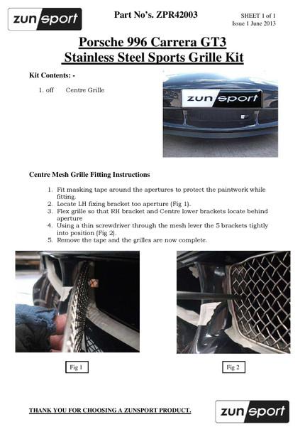 Zunsport Porsche 996 Carrera GT3 - Front Grille Set - Black finish (2003 to 2005)