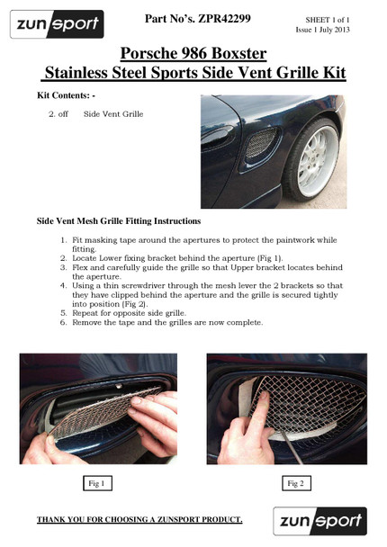 Zunsport Porsche Boxster S - Full Grille Set - Silver finish (1996 to 2004)