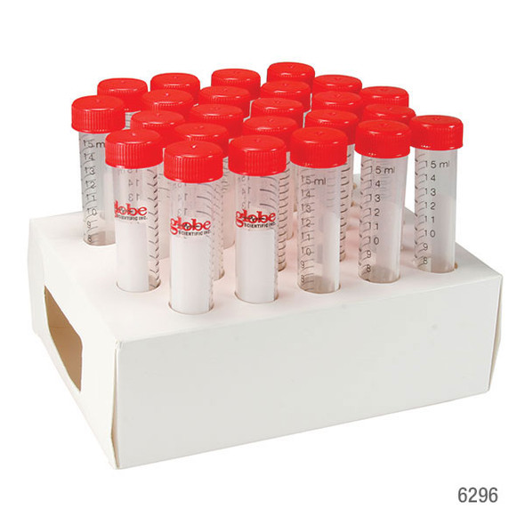 Diamond MAX Centrifuge Tube, 15mL, Attached Red Flat Top Screw Cap, PP, Printed Graduations, STERILE, Certified, 25/Cardboard Rack, 20 Racks/Unit