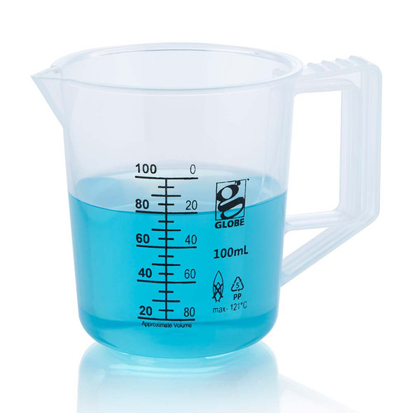 Beaker with Handle, Diamond Essentials, Low Form, Printed Graduations, PP, 100mL, 1/Bag